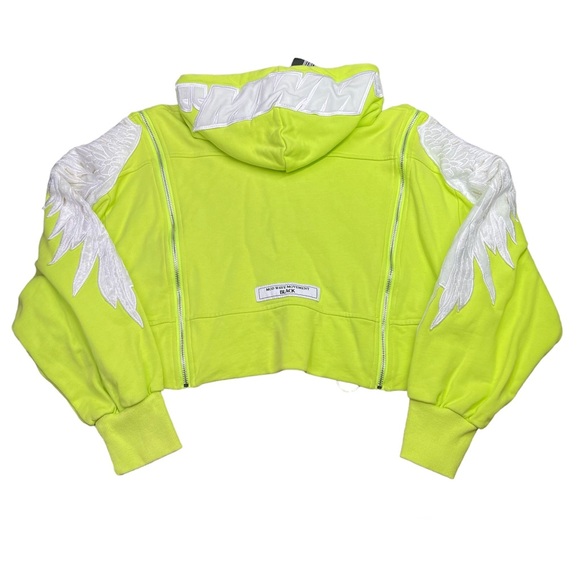 Mod Wave Movement Wings Cropped Hoodie Neon Green Size M - Picture 9 of 12
